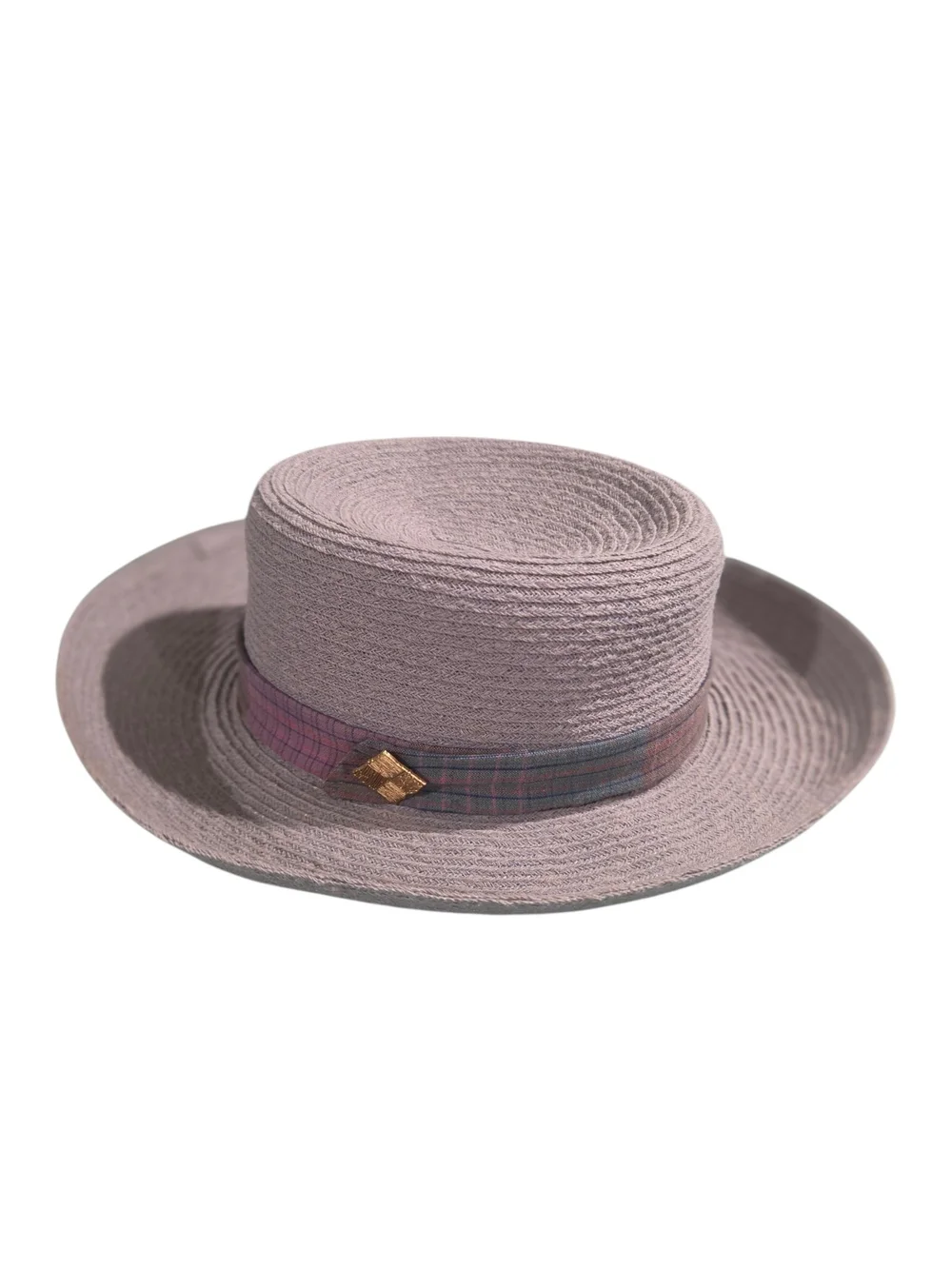 August Hats Gray Hemp Blend Plaid Band Boater Hat